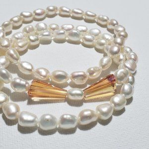 SET of 3 Genuine Freshwater Cultured White Pearl CUTE Stretch Strand Bracelets